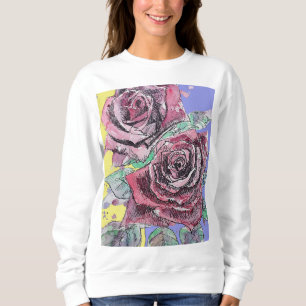 Sweatshirt Rose rouge Fleurs d'aquarelle Floral Rose peinture