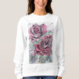 Sweatshirt Rose rouge Fleurs d'aquarelle peinture florale