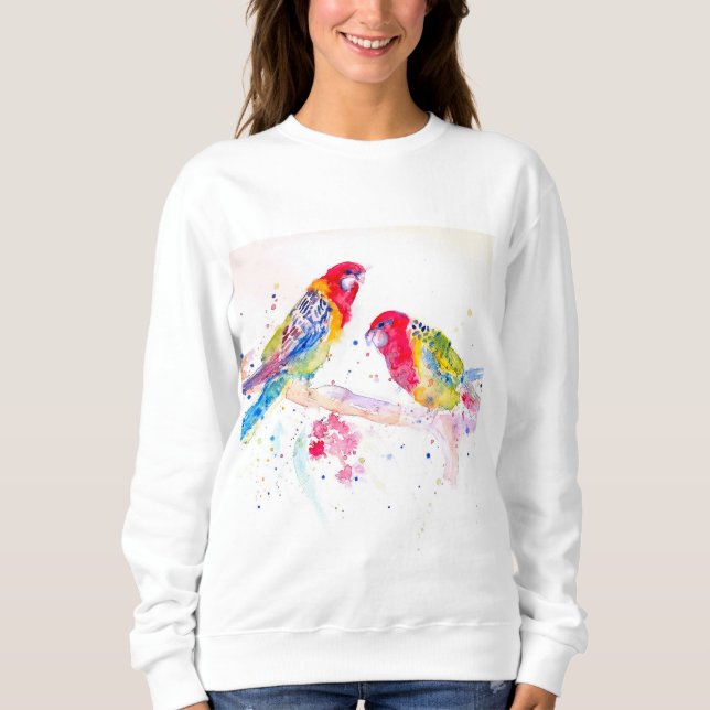 Sweatshirt Rosella Rouge Perroquet Perroquets Peinture à l'aq (Devant)