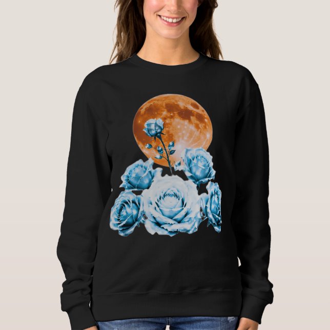 Sweatshirt Roses de glace bleues et lune de sang orange Graph (Devant)