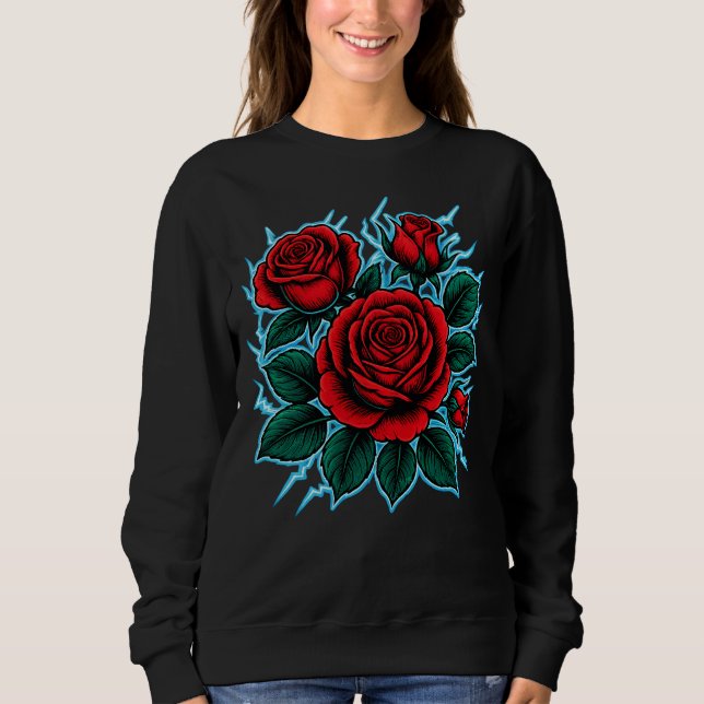 Sweatshirt Roses Électriques | Rose Rouge et Graphisme d'Écla (Devant)