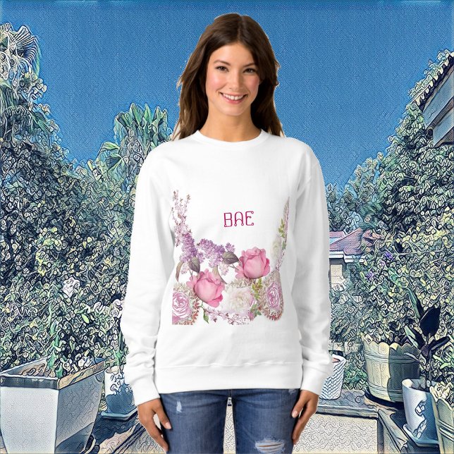 Sweatshirt Roses roses romantiques Valentine BAE Floral Perso (Romantic Pink Roses Valentine BAE Floral Custom Sweatshirt)