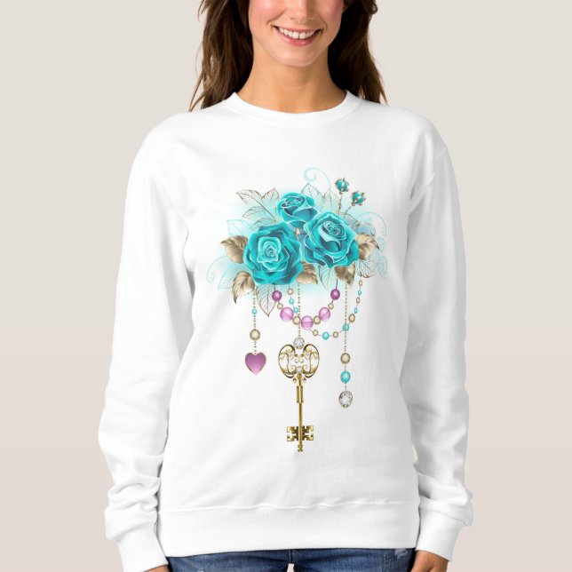 Sweatshirt Roses turquoise avec touches (Devant)