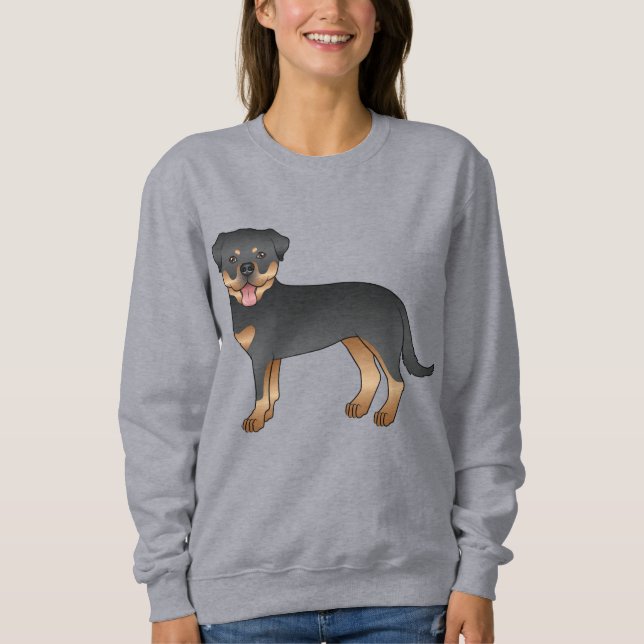 Sweatshirt Rottweiler noir et feu Chien de dessin animé migno (Devant)