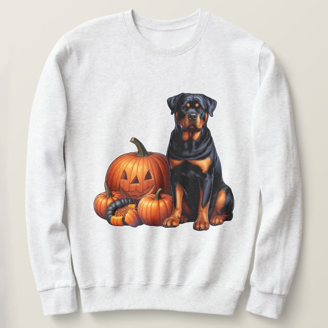 Sweatshirt Rotweiler Chien assis par des Citrouilles d'Hallow (Design devant)
