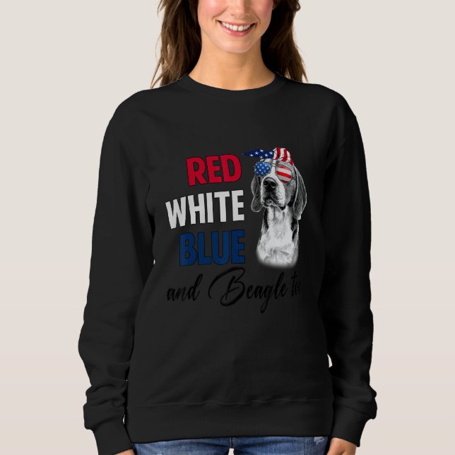 Sweatshirt Rouge Blanc Bleu & Beagle Trop Américain Drapeau 4 (Devant)