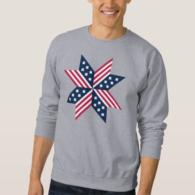 Sweatshirt Rouge Blanc Bleu Patriotique Étoiles Bandes Native (Devant)