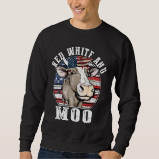 Sweatshirt Rouge Blanc Et Moo 4 juillet Vache Usa Farmer Drap