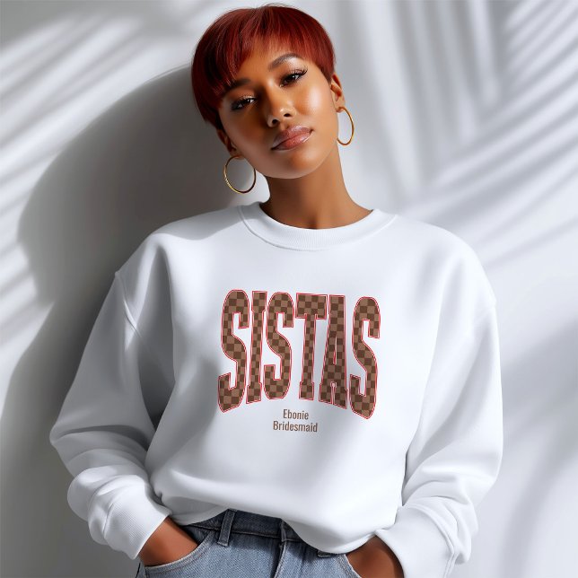 Sweatshirt Rouge + Brun Vichy Varsity SISTAS (Personalize with names, dates, locations or events)