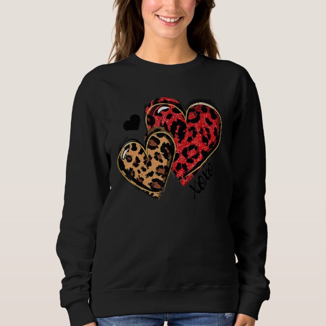 Sweatshirt Rouge coeur léopard Saint-Valentin Femmes Filles H (Devant)