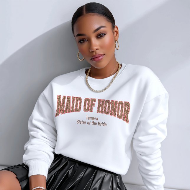 Sweatshirt Rouge + Imprimé Léopard Varsity DEMOISELLE D'HONNE (Personalize with names, dates, locations or events)