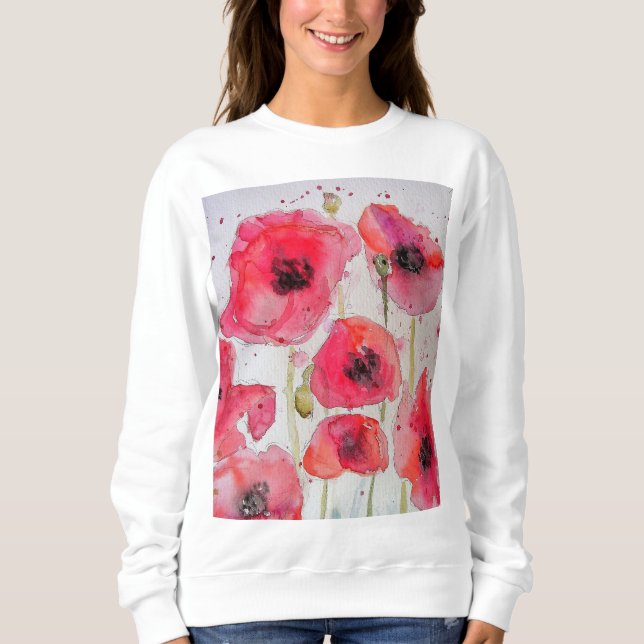 Sweatshirt Rouge Populaire floral Aquarelle Art Motif (Devant)