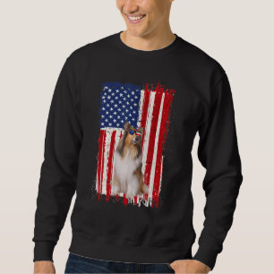 Sweatshirt Rough Collie Chien Drapeau Américain Patriotique 4
