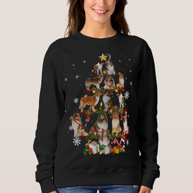 Sweatshirt Rough Collie Christmas Tree Lights Sweer Chien Chr (Devant)