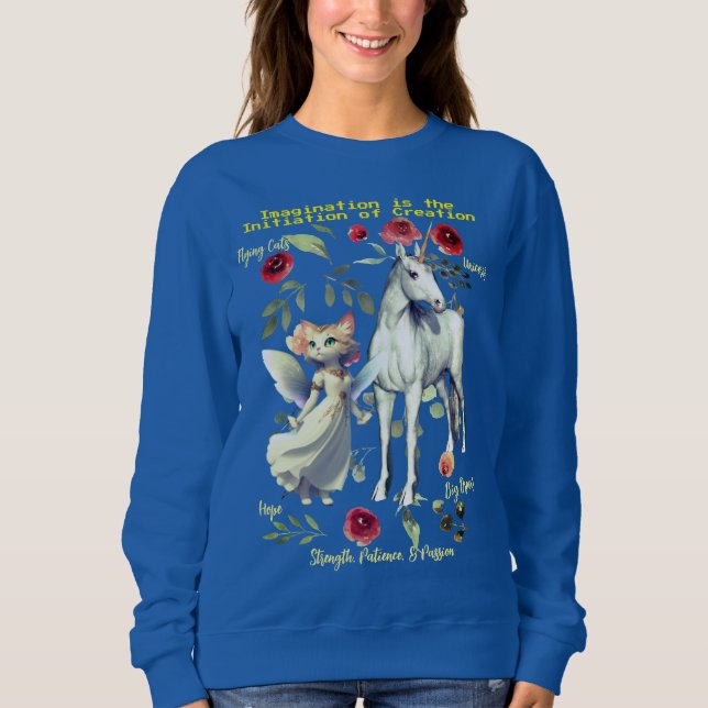 Sweatshirt (Royal Blue) Chats Unicorn tendance à la mode (Devant)