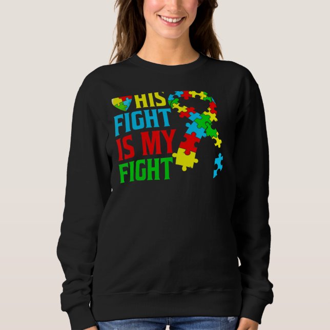 Sweatshirt Ruban Heart Puzzle Son Combat Est Mon Combat Autis (Devant)