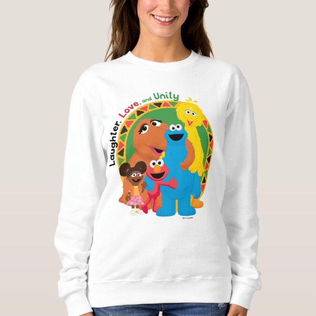 Sweatshirt Rue Sésame | Rire, amour et unité (Devant)