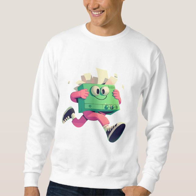 Sweatshirt Running Printer with Flying Papers – Tech Humor (Devant)