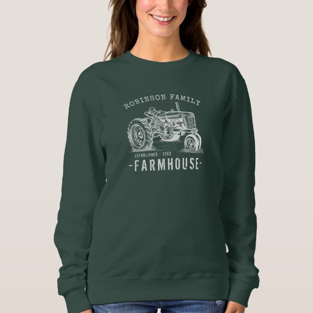 Sweatshirt Rustic Farmhouse Nom de famille Tracteur Vintage (Devant)