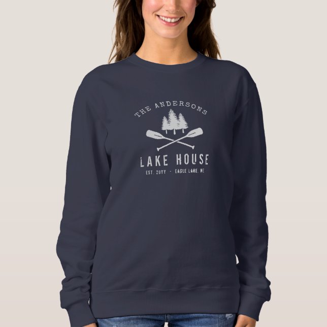 Sweatshirt Rustic Lake Maison Nom de famille Bateau Oars Tree (Devant)