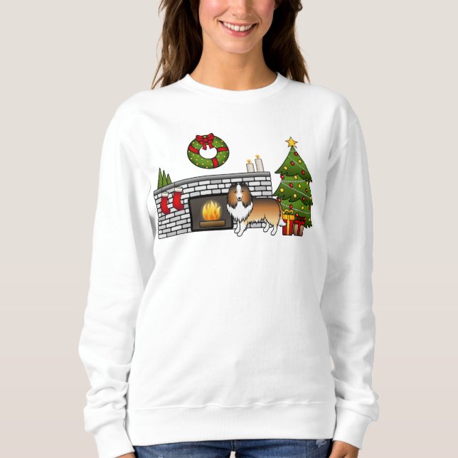 Sweatshirt Sable Shetland Sheepdog Chien Dans Une Salle De No (Devant)