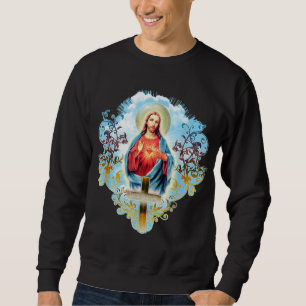 Sweatshirt Sacré Coeur de Jésus Christ Croix Vintage Catholi