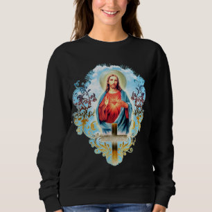 Sweatshirt Sacré Coeur de Jésus Christ Croix Vintage Catholi