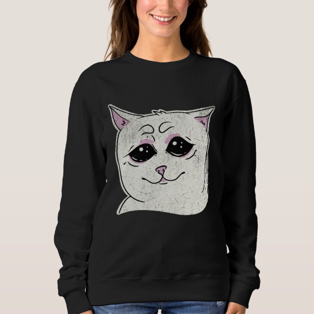 Sweatshirt Sad White Cat Meme  Sarcastic Kitty Animal  Retro (Devant)