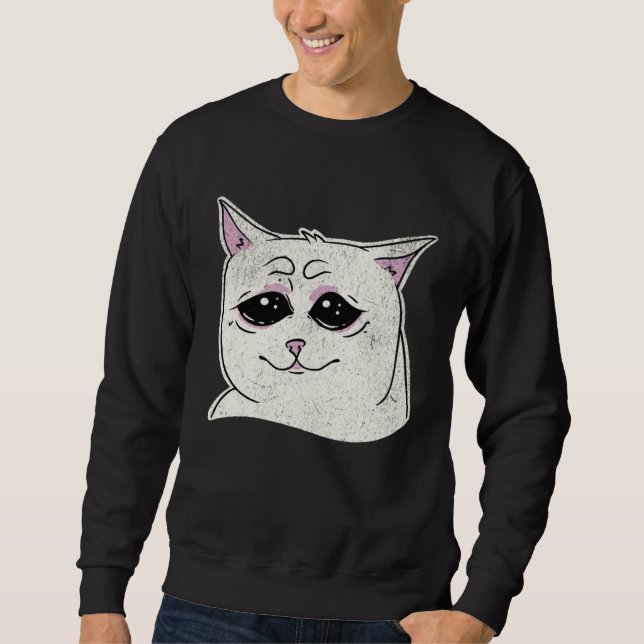 Sweatshirt Sad White Cat Meme  Sarcastic Kitty Animal  Retro (Devant)