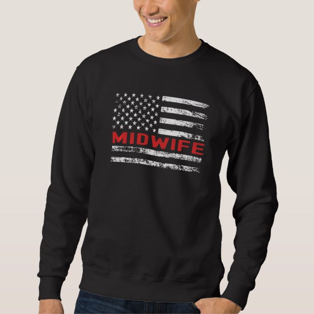 Sweatshirt Sage-femme Drapeau États-Unis Profession Rétro Tit (Devant)