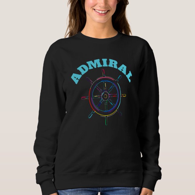 Sweatshirt Sailing Boating Steer Wheel Pop Art Admiral (Devant)
