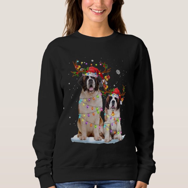 Sweatshirt Saint Bernard Reindeer Santa Hat Xmas Lights Chris (Devant)