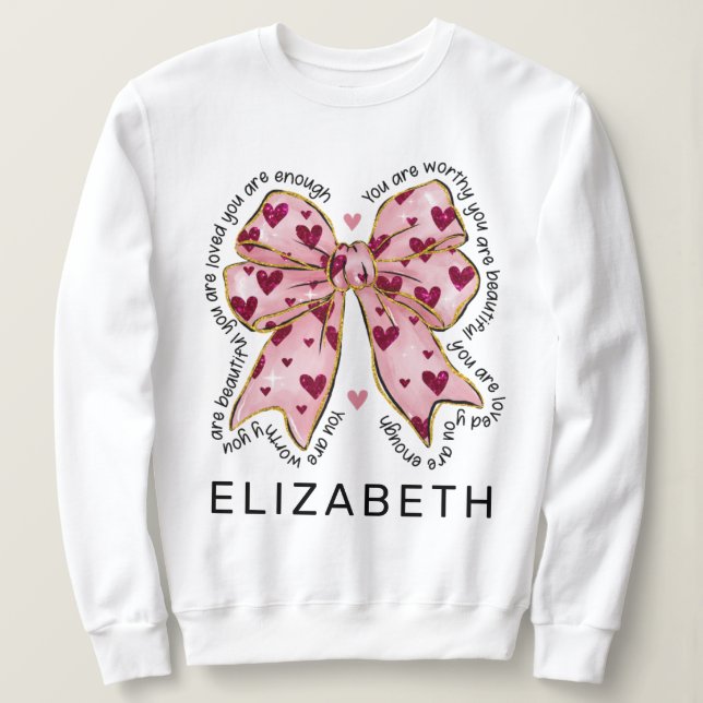 Sweatshirt Saint Valentin Elégant Coeur Rose Coquette Bow (Design devant)