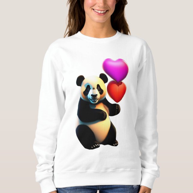 Sweatshirt Saint Valentin, Panda & Heart Balloon, Saint Valen (Devant)
