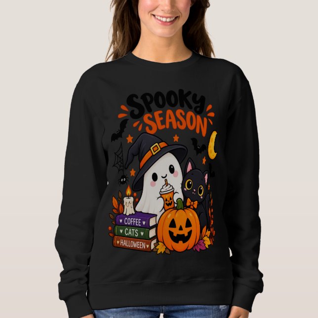 Sweatshirt Saison effrayante Fantôme & Chat Noir |  (Devant)