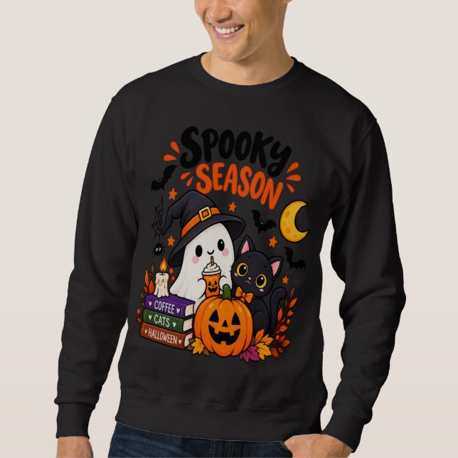 Sweatshirt Saison effrayante Fantôme & Chat Noir |  (Devant)
