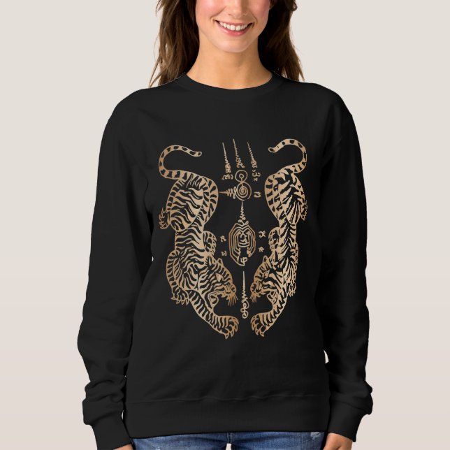 Sweatshirt Sak Yant Thai Tattoo Twin Tiger Muay Magique Thail (Devant)