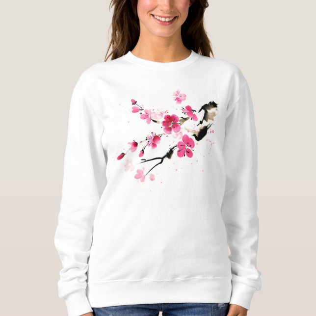 Sweatshirt Sakura rose fleurs Printemps Peinture art (Devant)
