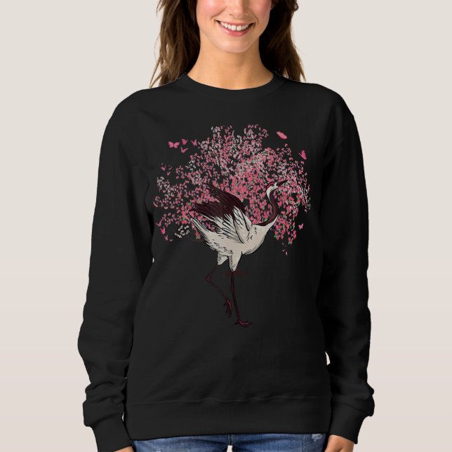 Sweatshirt Sakura Tree Cerisier Fleur Grue Oiseau Japonais Fl (Devant)