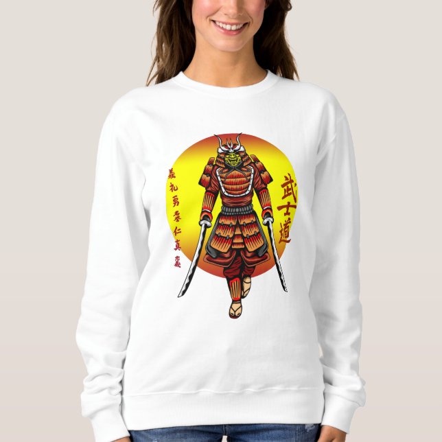 Sweatshirt Samouraï blindé rétro cool avec 2 Katanas (Devant)