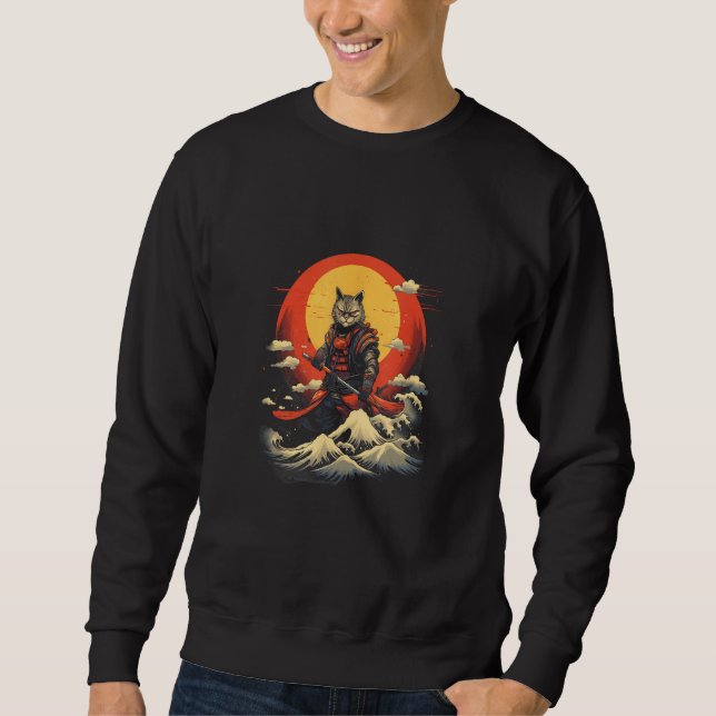 Sweatshirt Samurai Cat Serene Ocean Seascape  Japanese Artist (Devant)