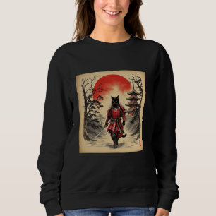 Sweatshirt Samurai Chat Guerrier Vintage Funny Chat Ukiyo Ink