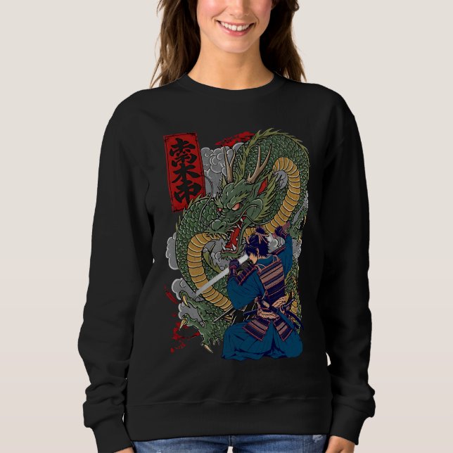 Sweatshirt Samurai Guerrier face à Fierce Dragon Art Japonais (Devant)