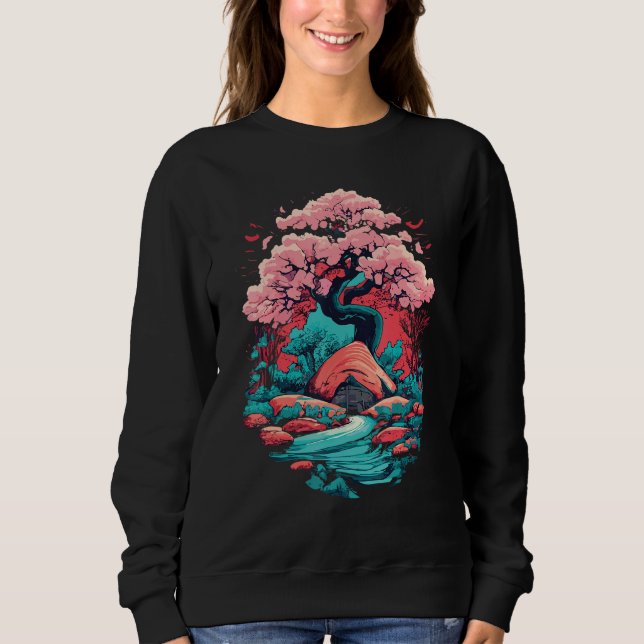 Sweatshirt Samurai Japonais Art Cherry Blossom Sakura Graphis (Devant)