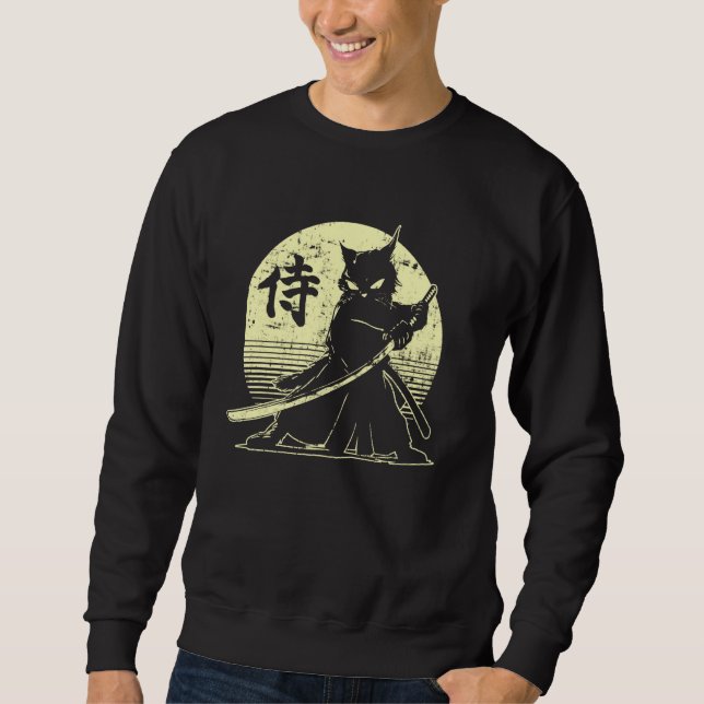 Sweatshirt Samurai Ninja Cat Japanese Art Kawaii Anime Retro  (Devant)