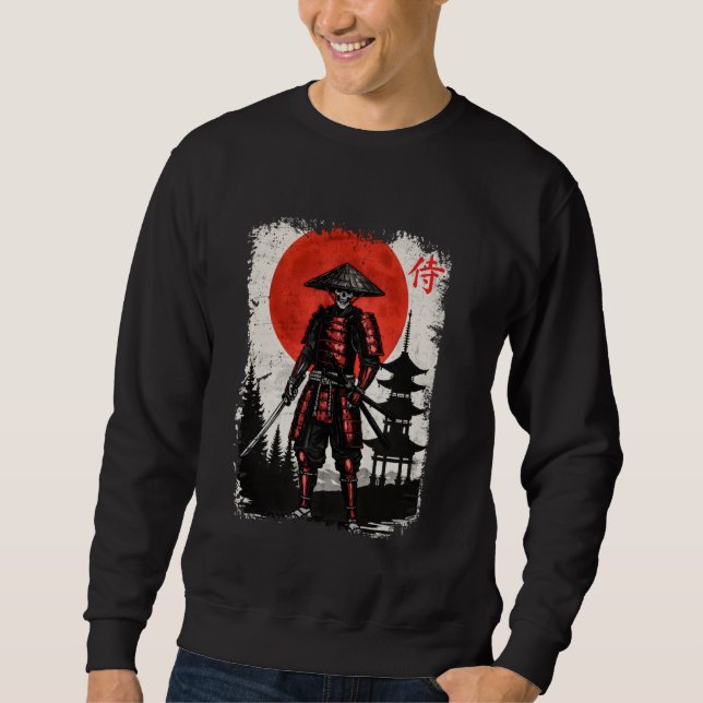Sweatshirt Samurai Skeleton japonais Vintage Graphisme Ukiyo  (Devant)