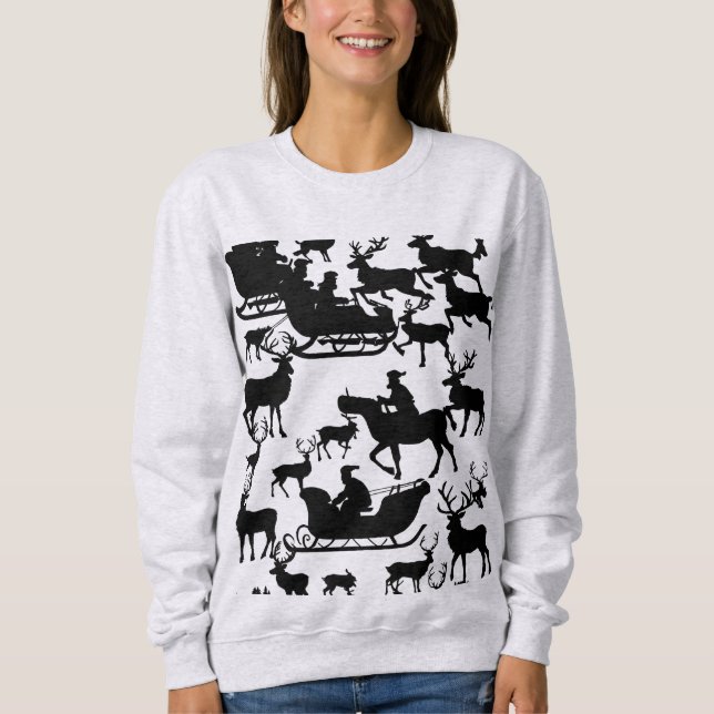 Sweatshirt Santa and deer chrismas sweat-shirt for ladies  (Devant)