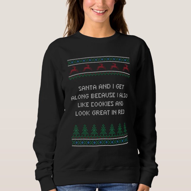 Sweatshirt Santa and I Like Cookies and Red Christmas Food Xm (Devant)