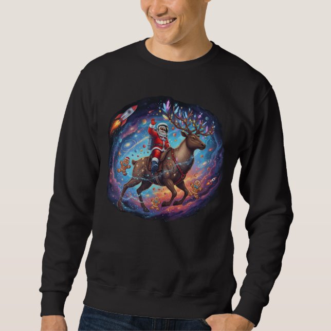 Sweatshirt Santa astronaute chevauchant un renne volant dans  (Devant)