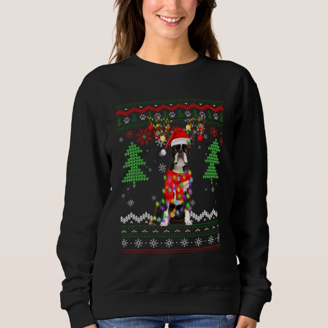 Sweatshirt Santa Boston Terrier Dog Christmas Lights Ugly Xma (Devant)
